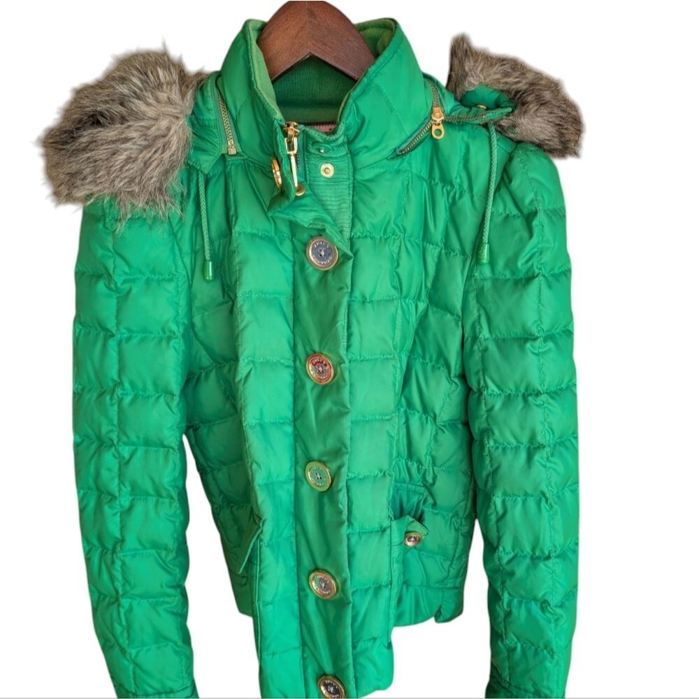 Vintage Juicy Couture Green Puffer Jacket with Faux Fur Trim